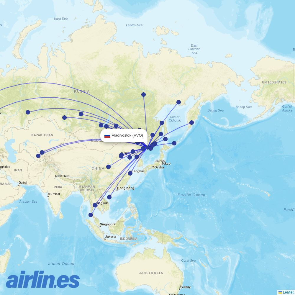 Chengdu Airlines from Vladivostok Knevichi International Airport destination map