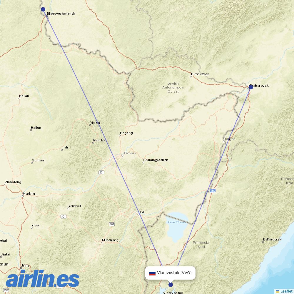 IrAero at VVO route map