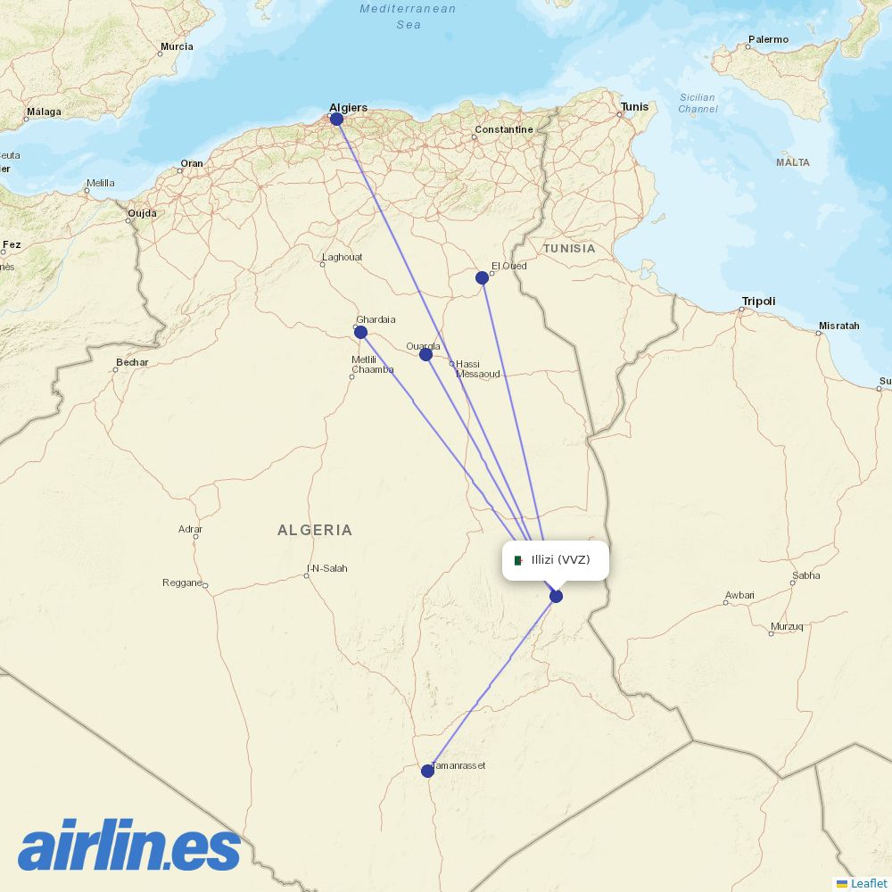 Air Algerie from Illizi Airport destination map