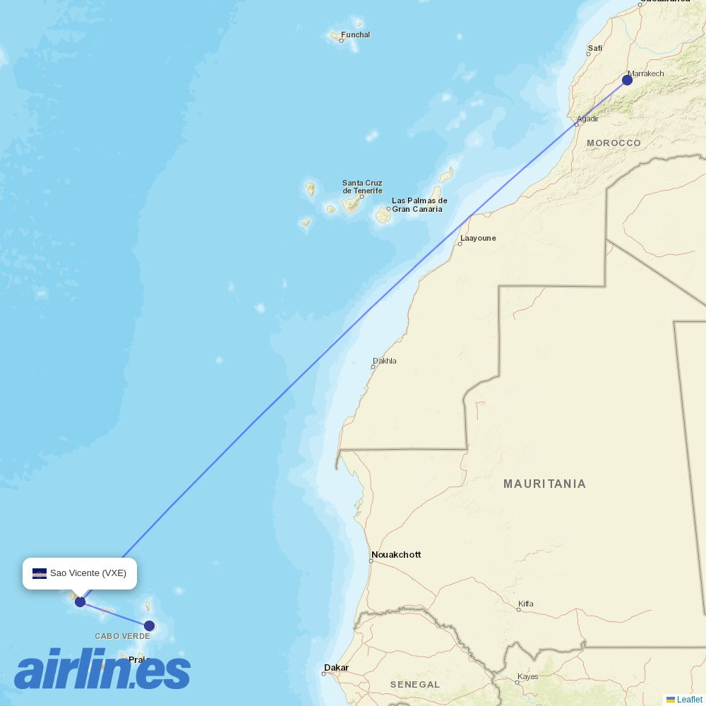 Transavia France from Sao Vicente destination map