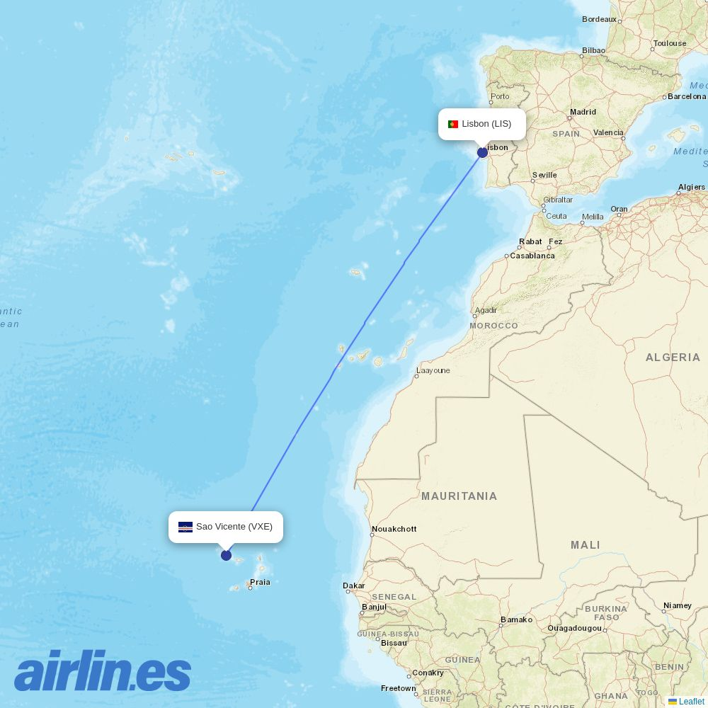 easyJet from Sao Vicente destination map