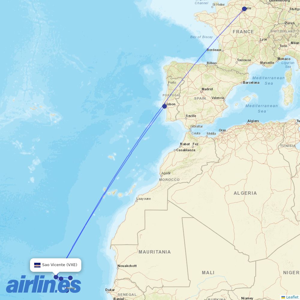 Cabo Verde Airlines at VXE route map