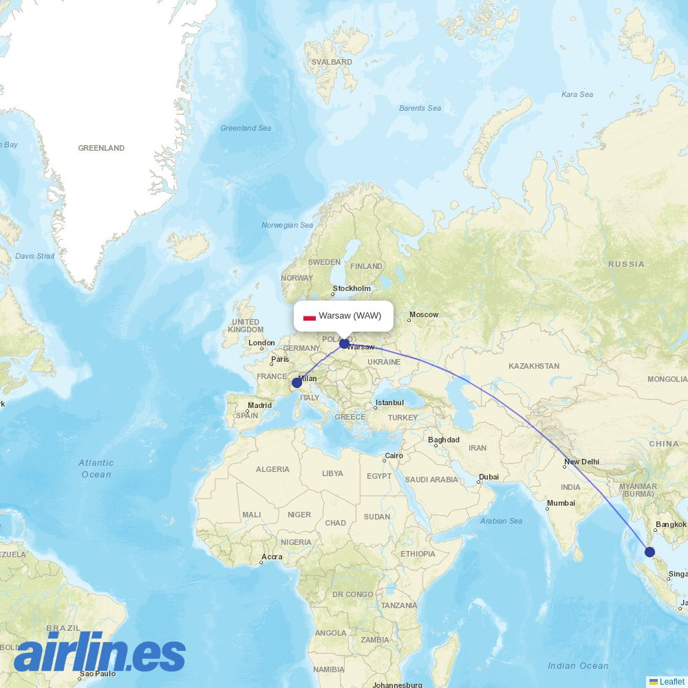 Neos from Warsaw Chopin Airport destination map
