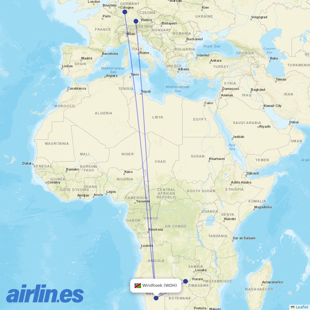 Discover Airlines at WDH route map