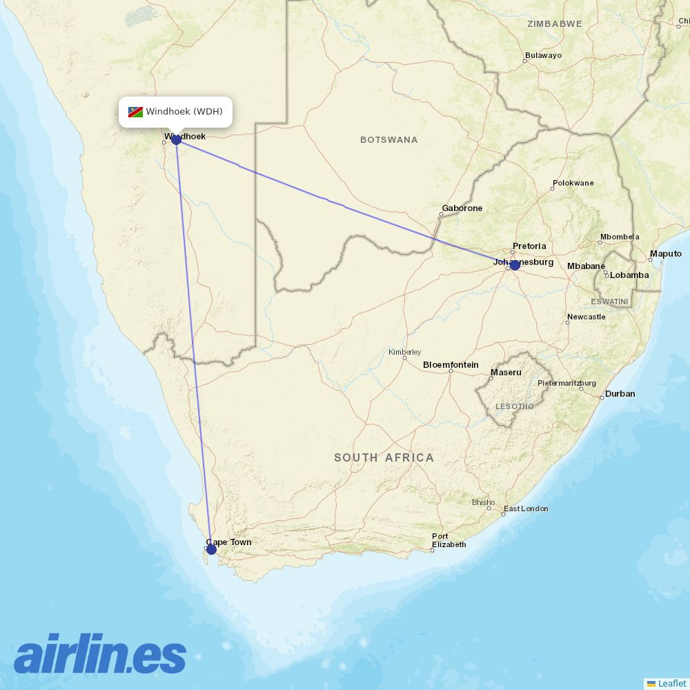 Airlink from Windhoek Hosea Kutako International Airport  destination map