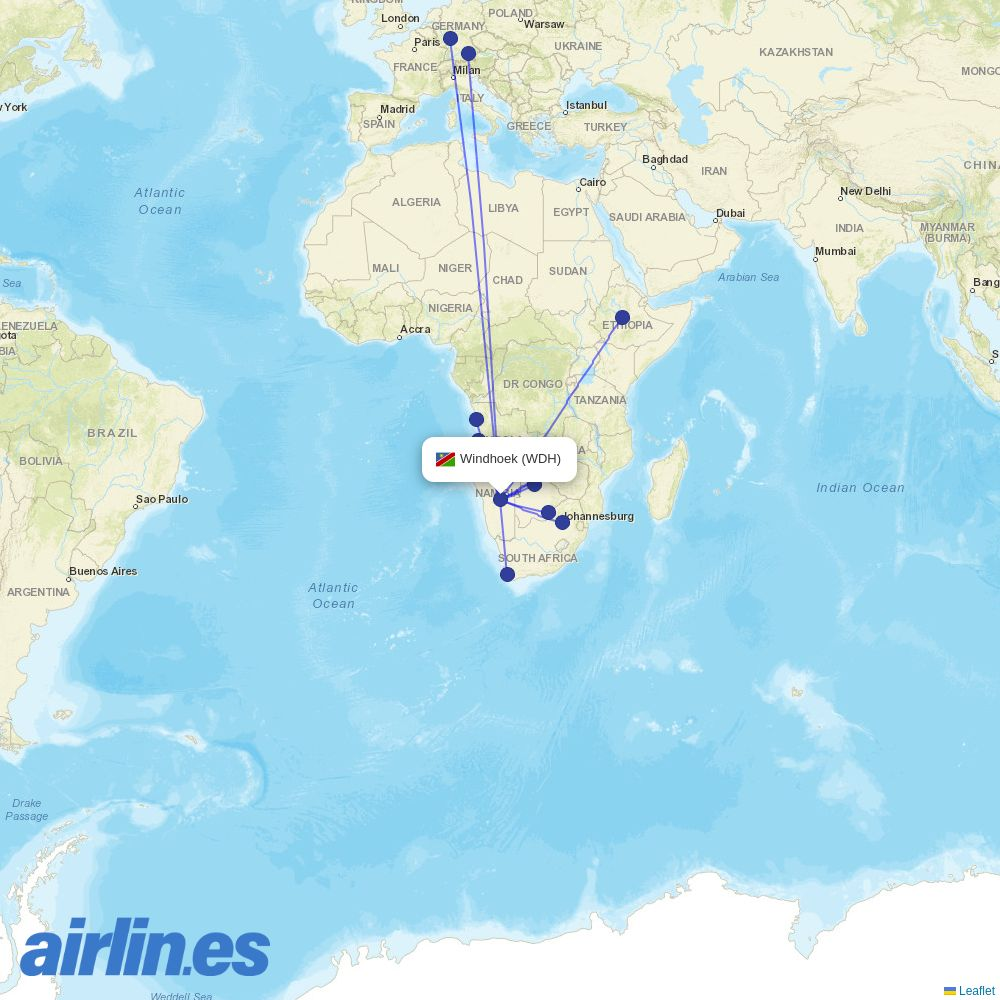 Proflight Zambia at WDH route map