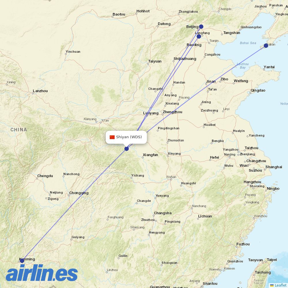 Air China from Shiyan Wudangshan Airport destination map