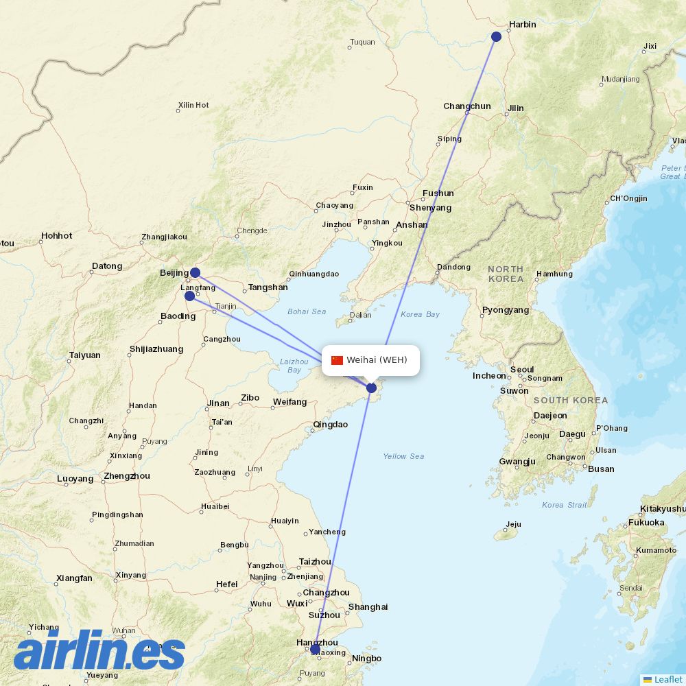 Air China from Weihai Airport destination map