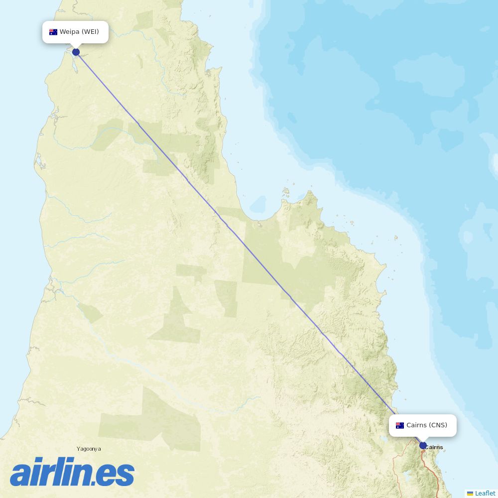 Qantas from Weipa destination map