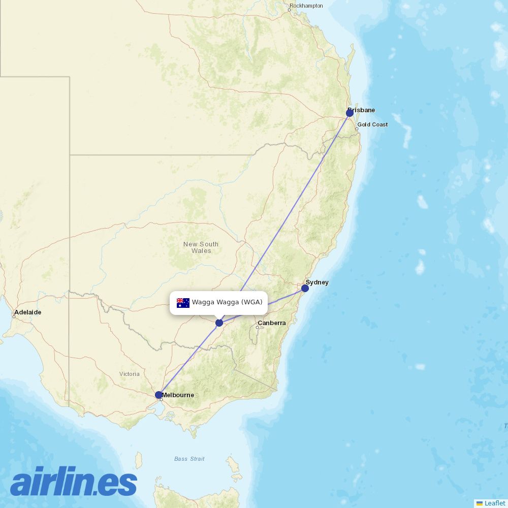 Qantas from Wagga Wagga destination map