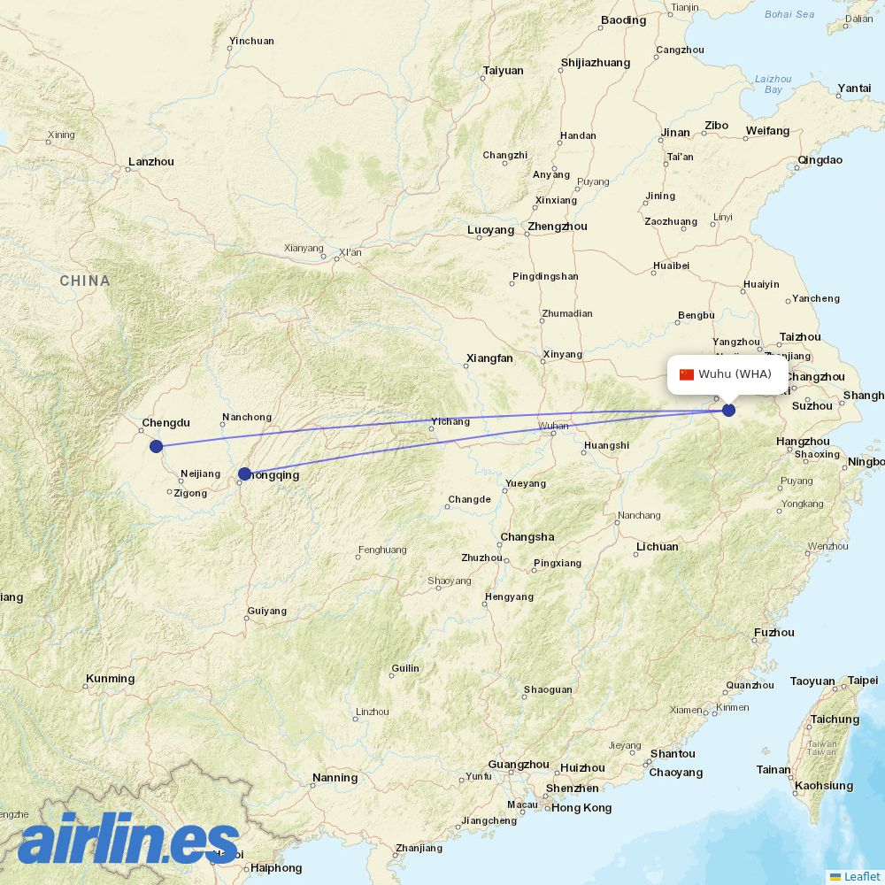 Sichuan Airlines from Xuanzhou Airport destination map