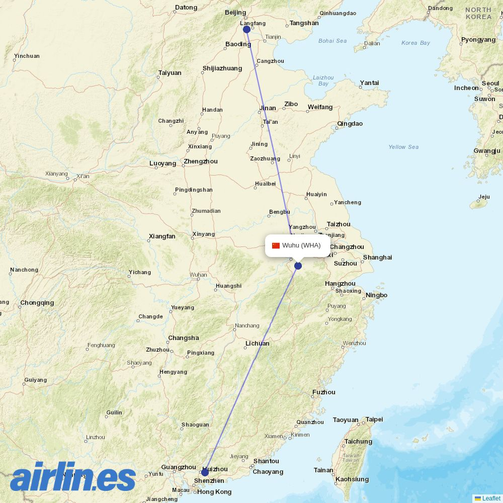 China United Airlines from Xuanzhou Airport destination map