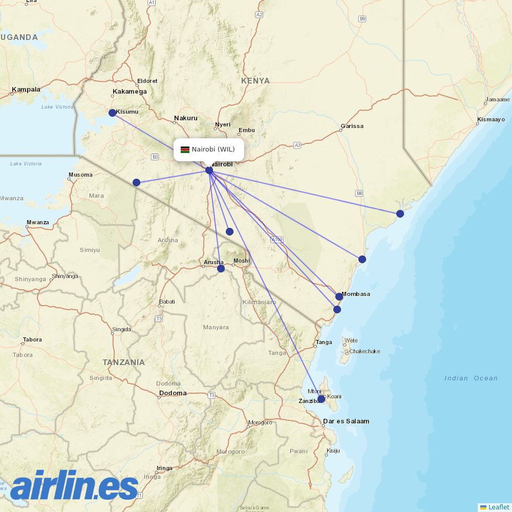 Safarilink from Nairobi Wilson destination map