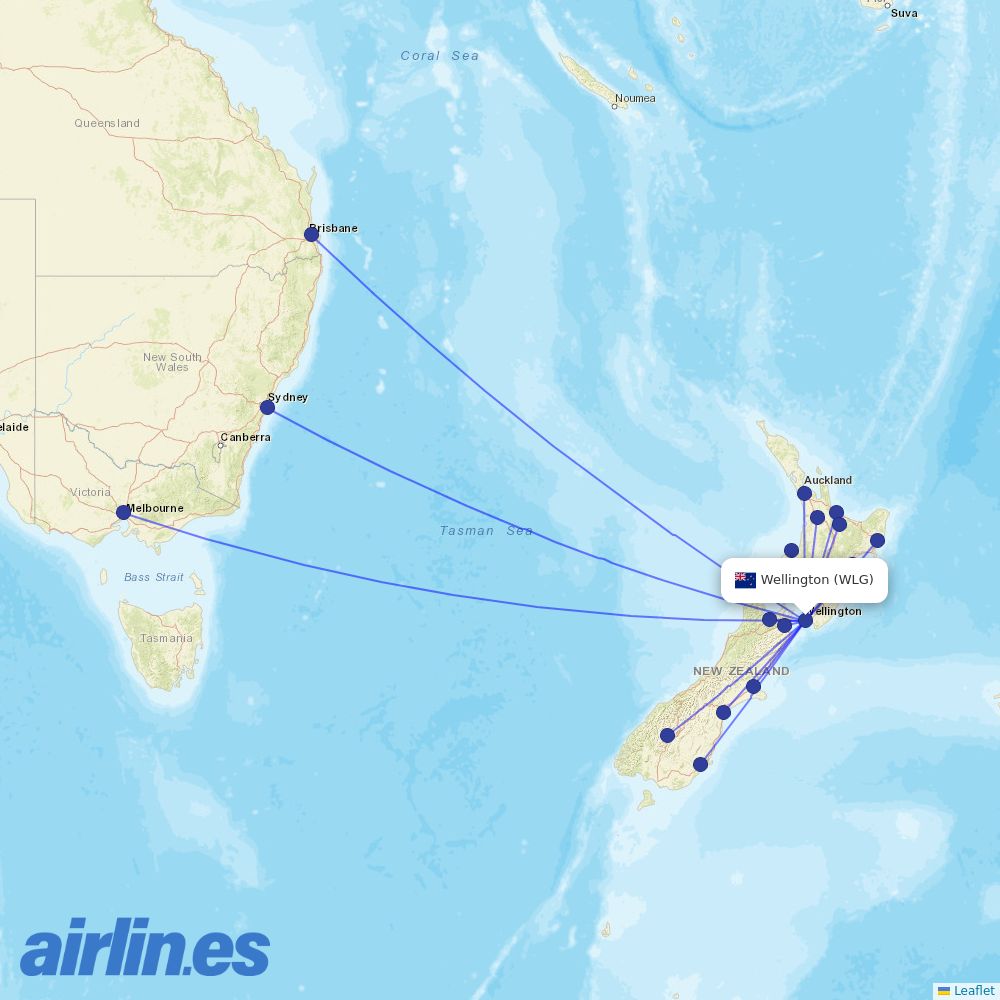 Air New Zealand at WLG route map