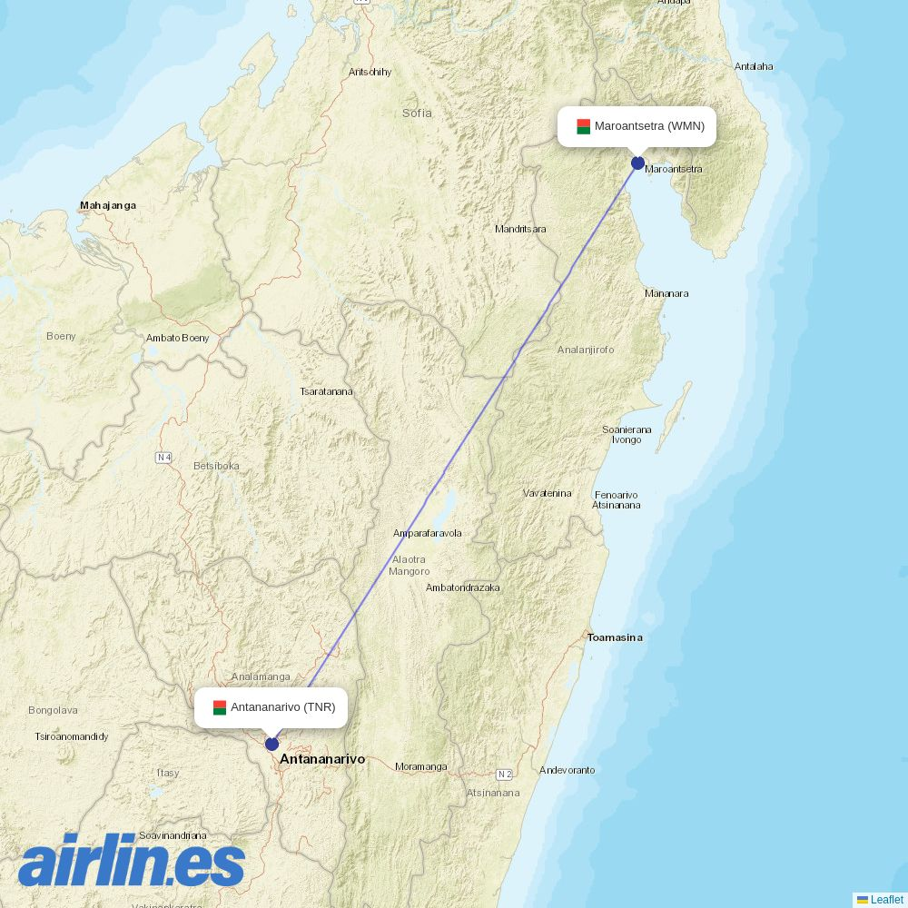 Madagascar Airlines at WMN route map
