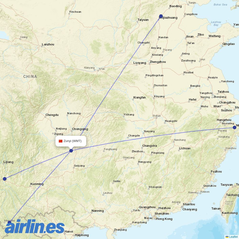 Lucky Air from Maotai Airport destination map