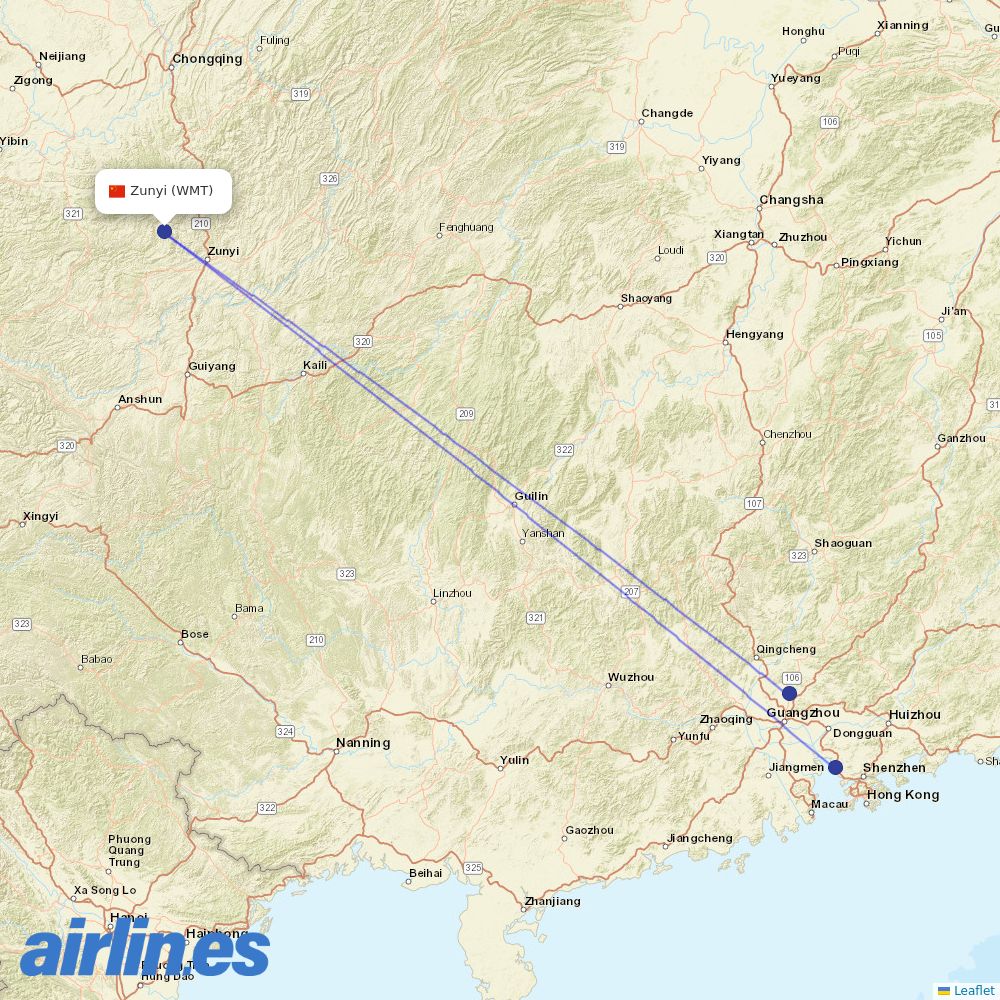 China Southern Airlines from Maotai Airport destination map