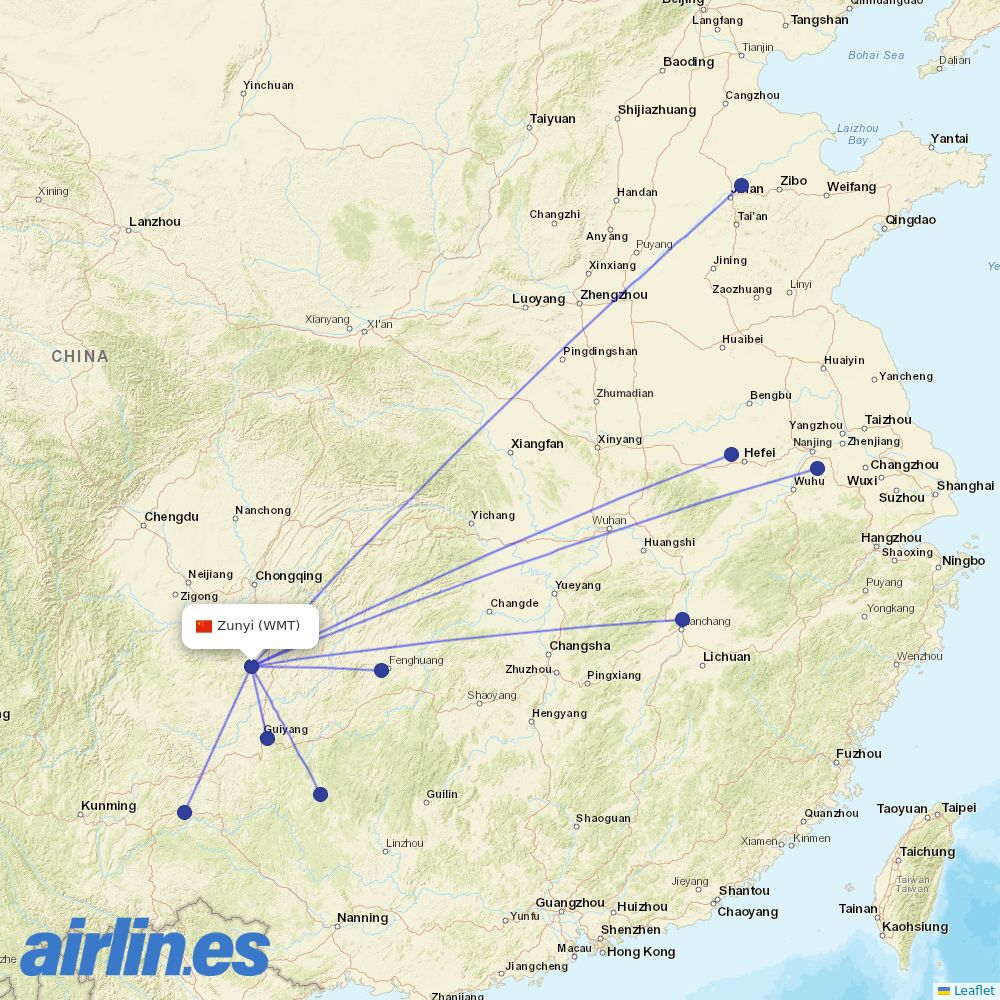 Colorful GuiZhou Airlines from Maotai Airport destination map