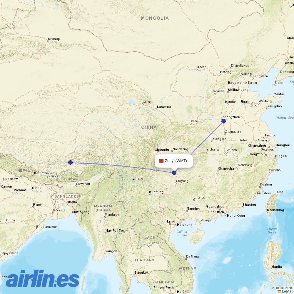 West Air (China) from Maotai Airport destination map