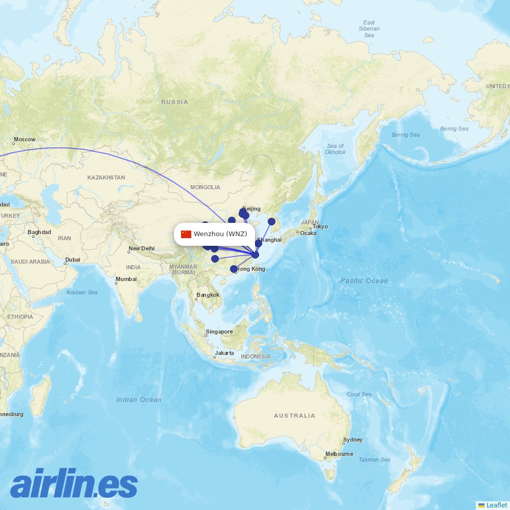 Air China from Wenzhou Yongqiang Airport destination map