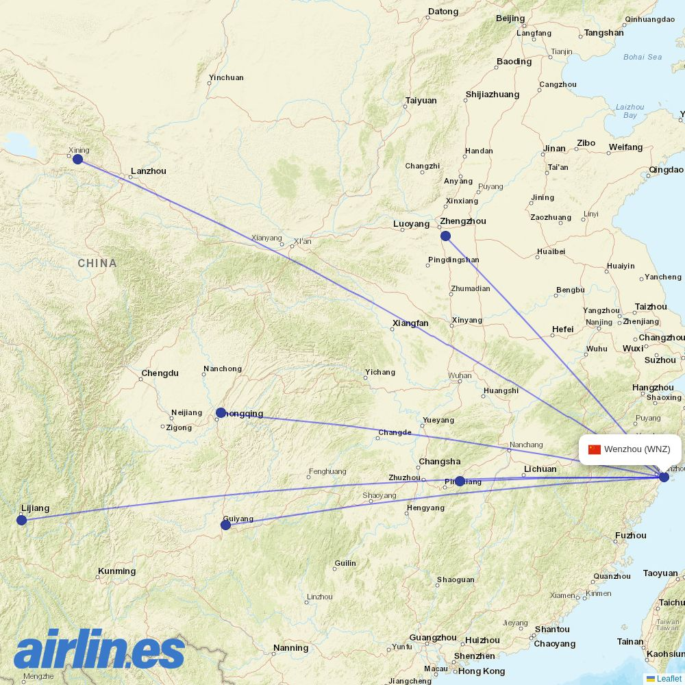 West Air (China) at WNZ route map