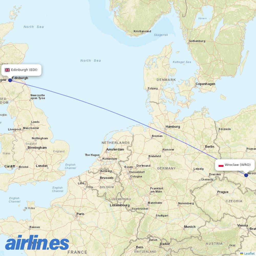 Ryanair UK from Copernicus Airport Wrocław destination map