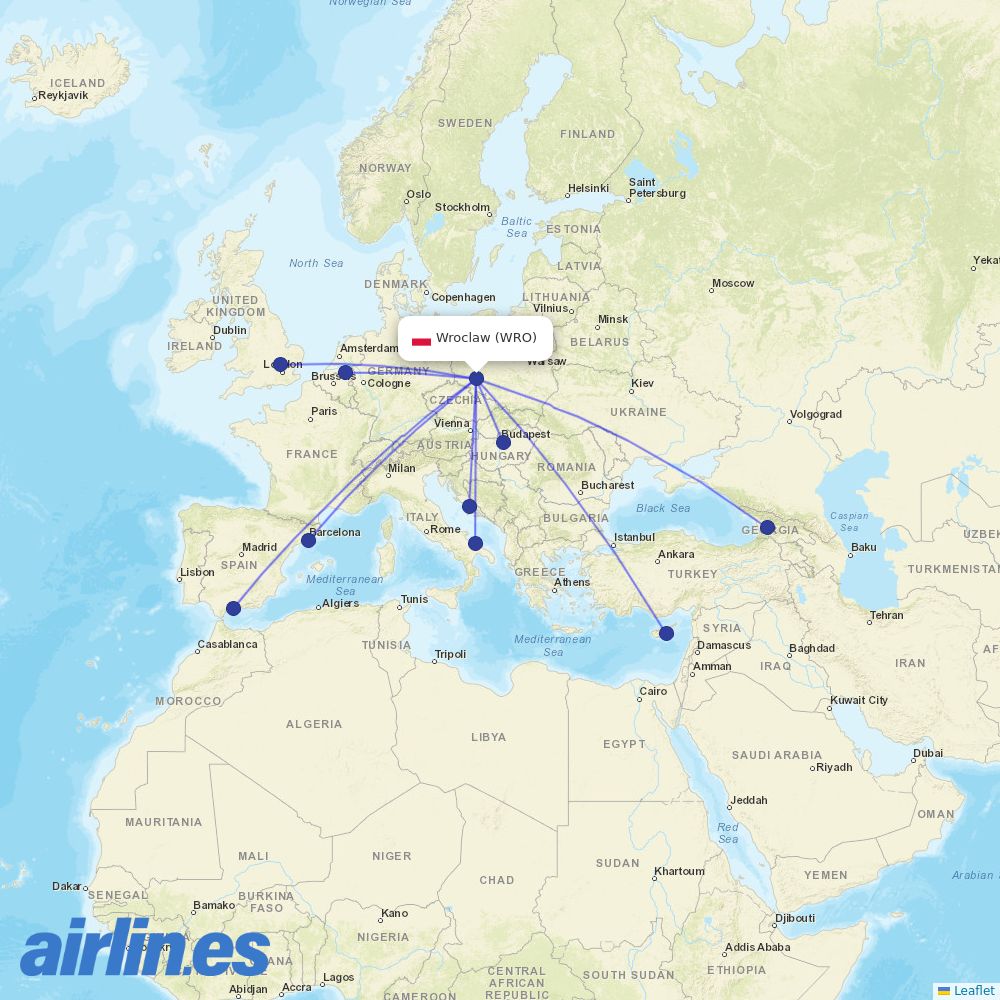 Wizz Air from Copernicus Airport Wrocław destination map