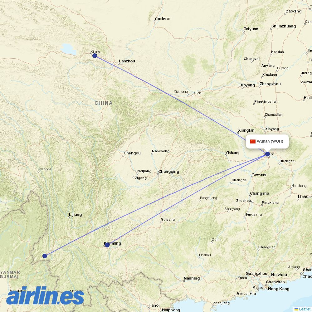 Ruili Airlines at WUH route map