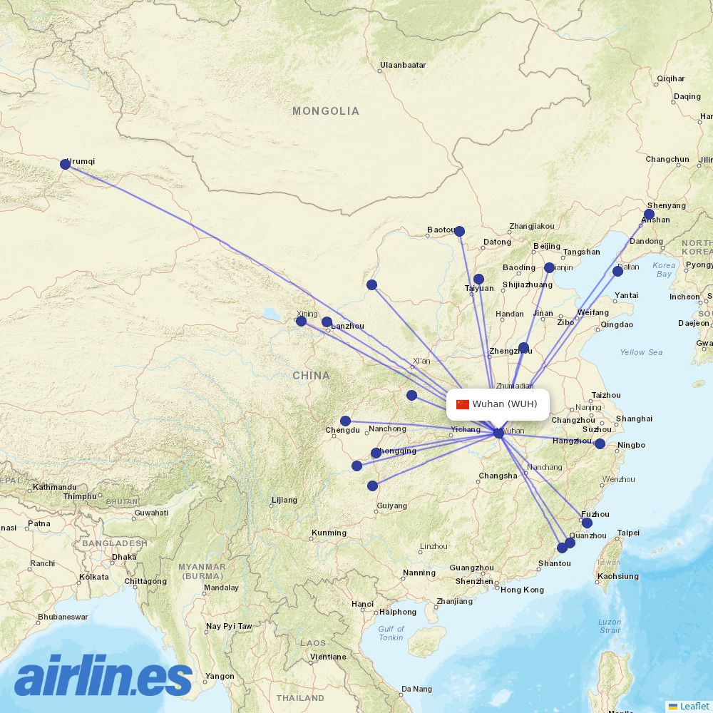 Xiamen Airlines from Wuhan Tianhe International Airport destination map