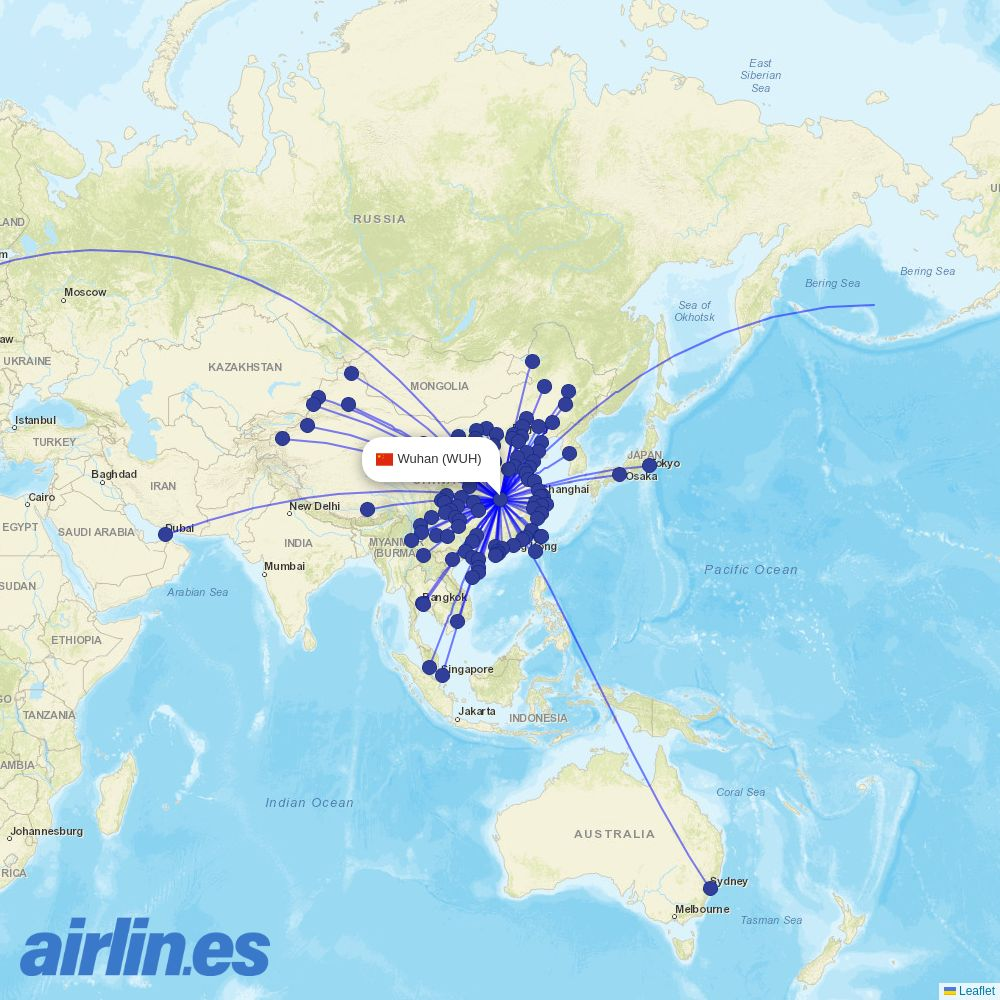 Suparna Airlines from Wuhan Tianhe International Airport destination map