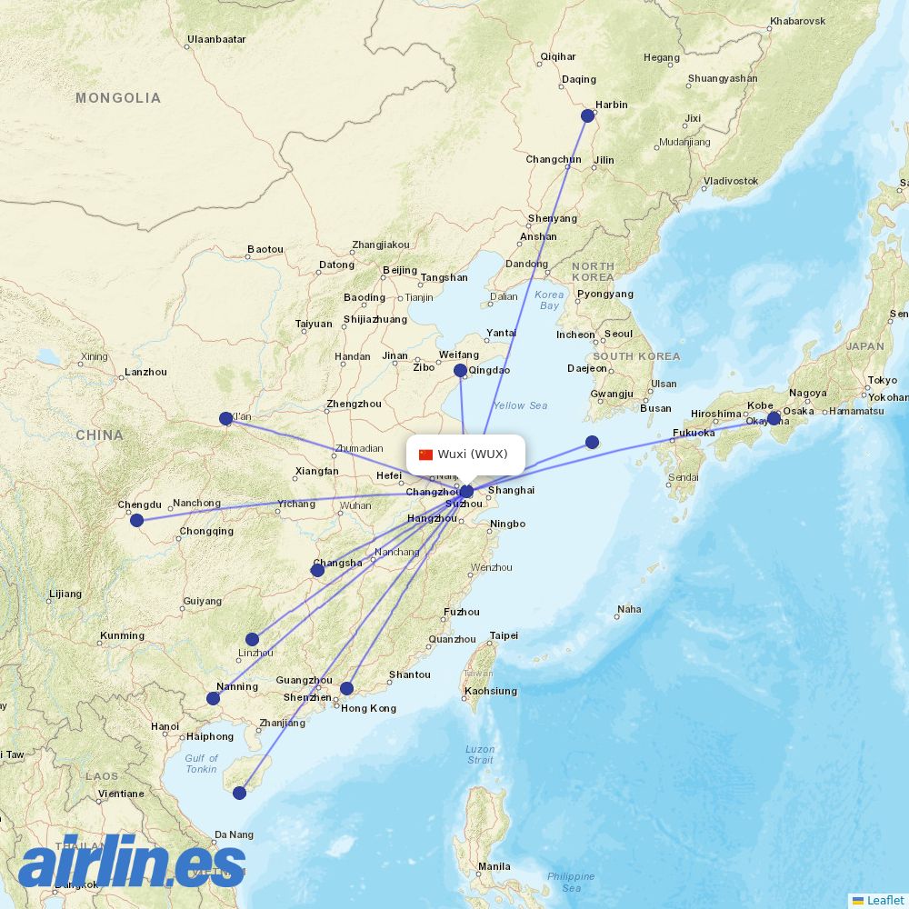 Juneyao Airlines from Wuxi Airport destination map