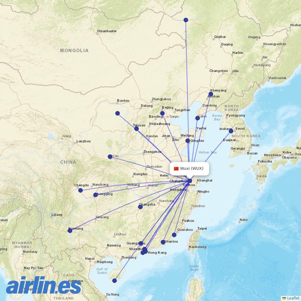 China Eastern Airlines from Wuxi Airport destination map