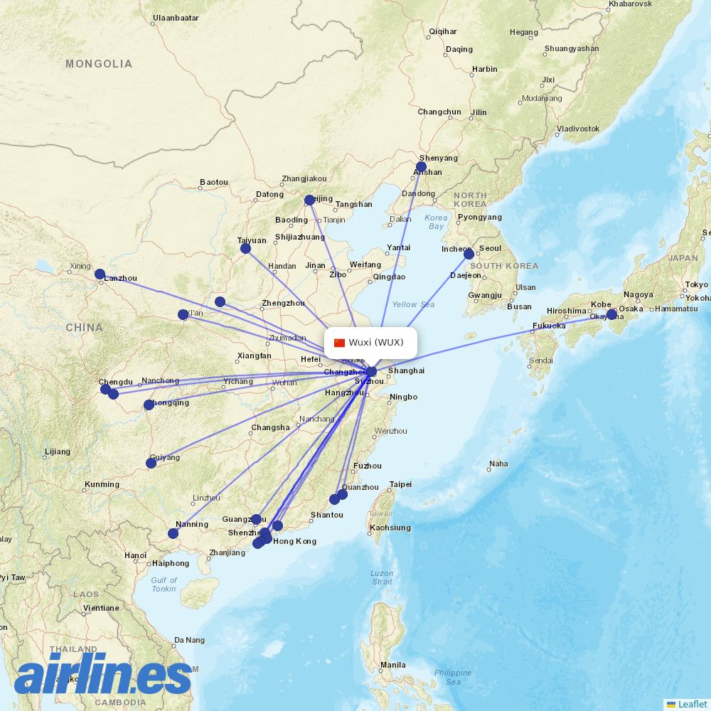 Shenzhen Airlines at WUX route map