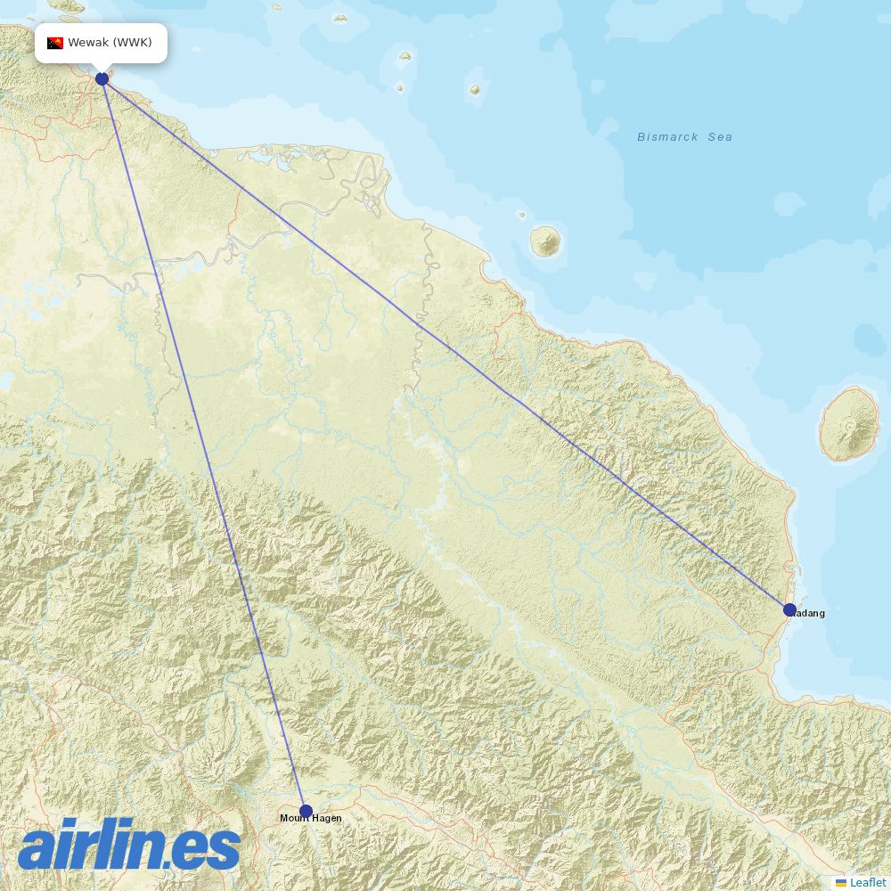 PNG Air from Wewak International destination map
