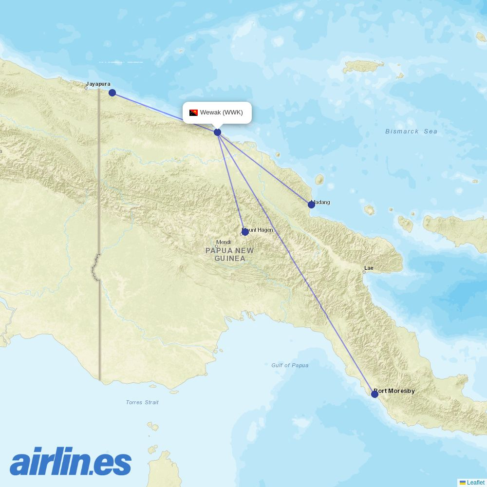 Air Niugini at WWK route map