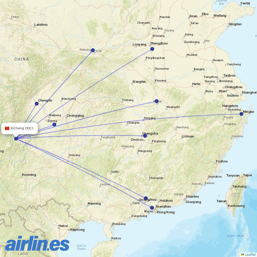 Sichuan Airlines from Qingshan destination map