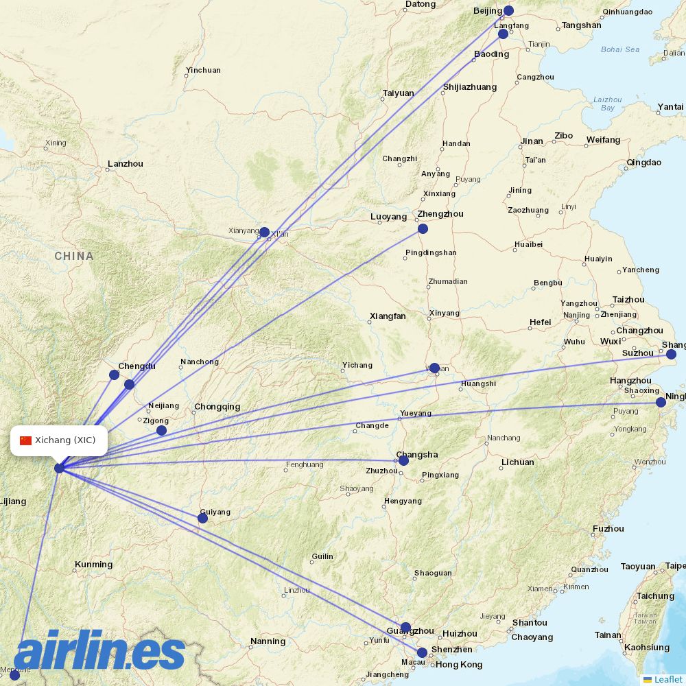 Air China from Qingshan destination map