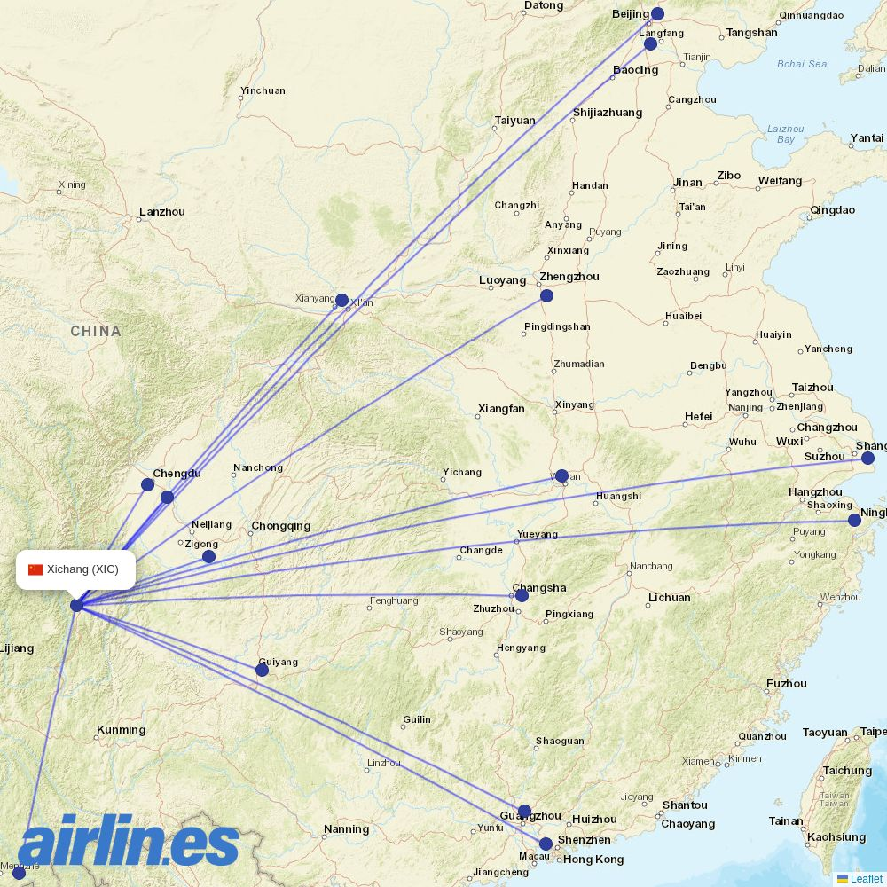 Colorful GuiZhou Airlines at XIC route map