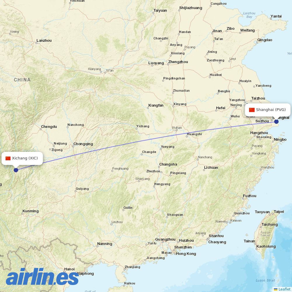 China Eastern Airlines from Qingshan destination map