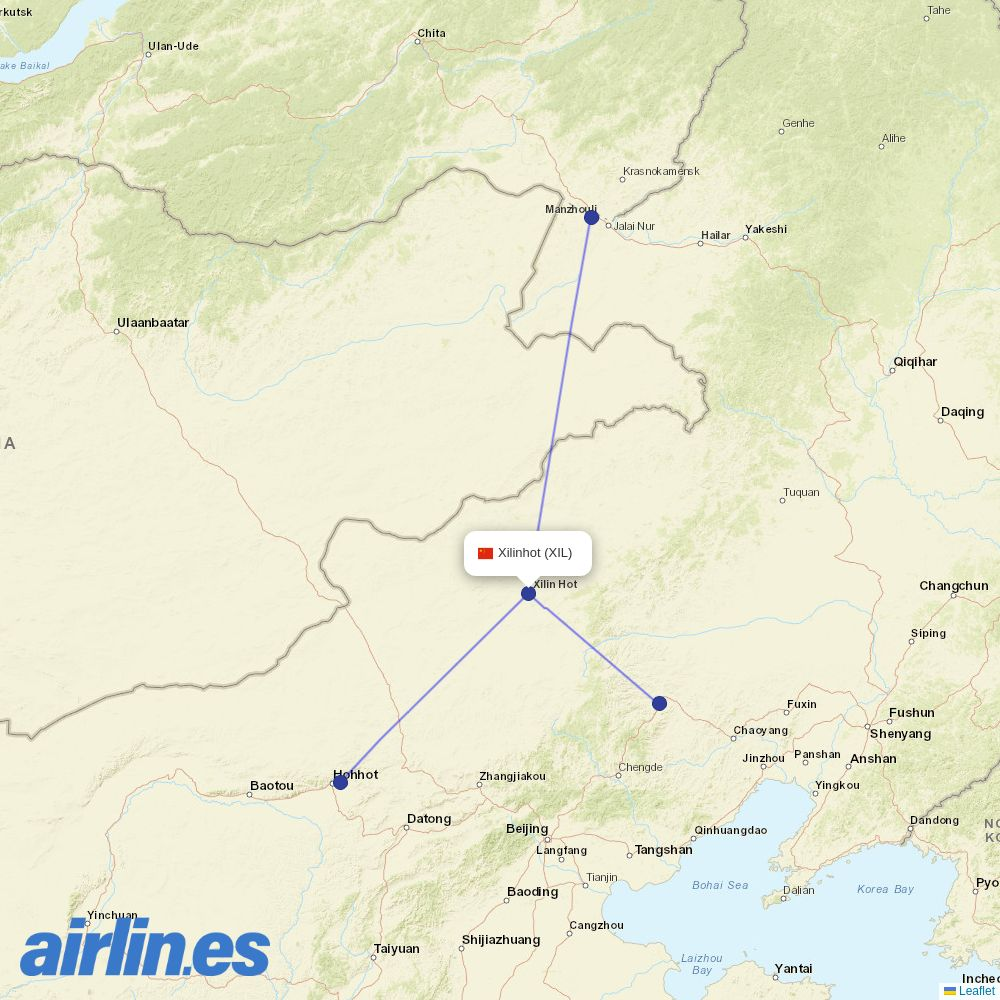 Genghis Khan Airlines from Xilinhot Airport destination map