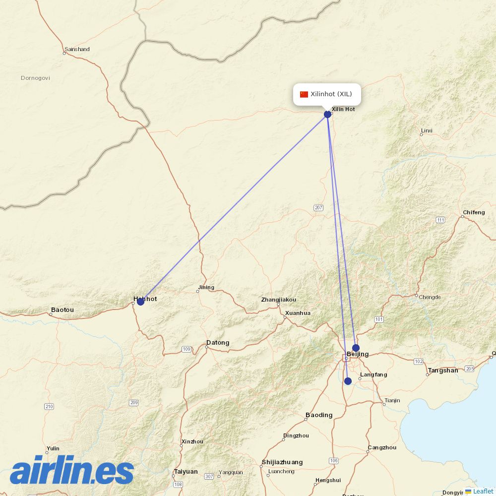 Air China from Xilinhot Airport destination map