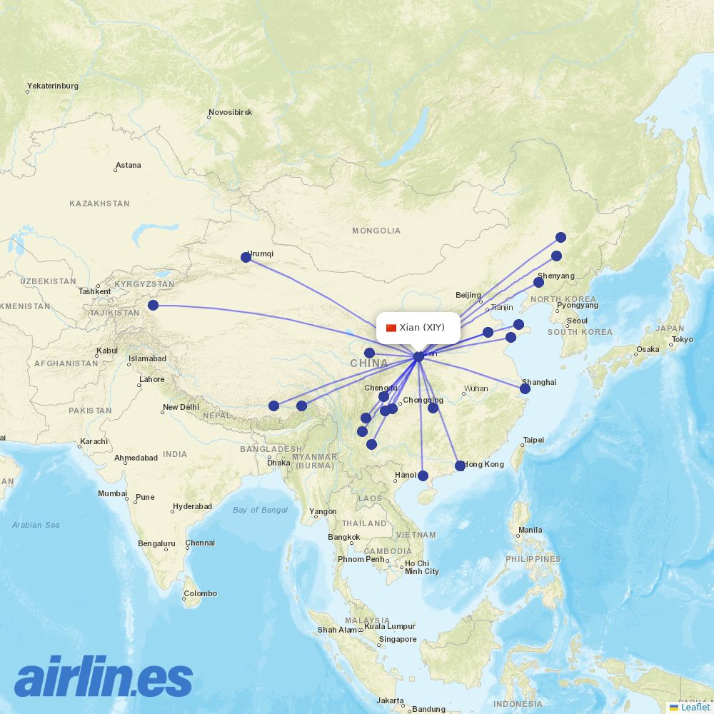 Sichuan Airlines at XIY route map