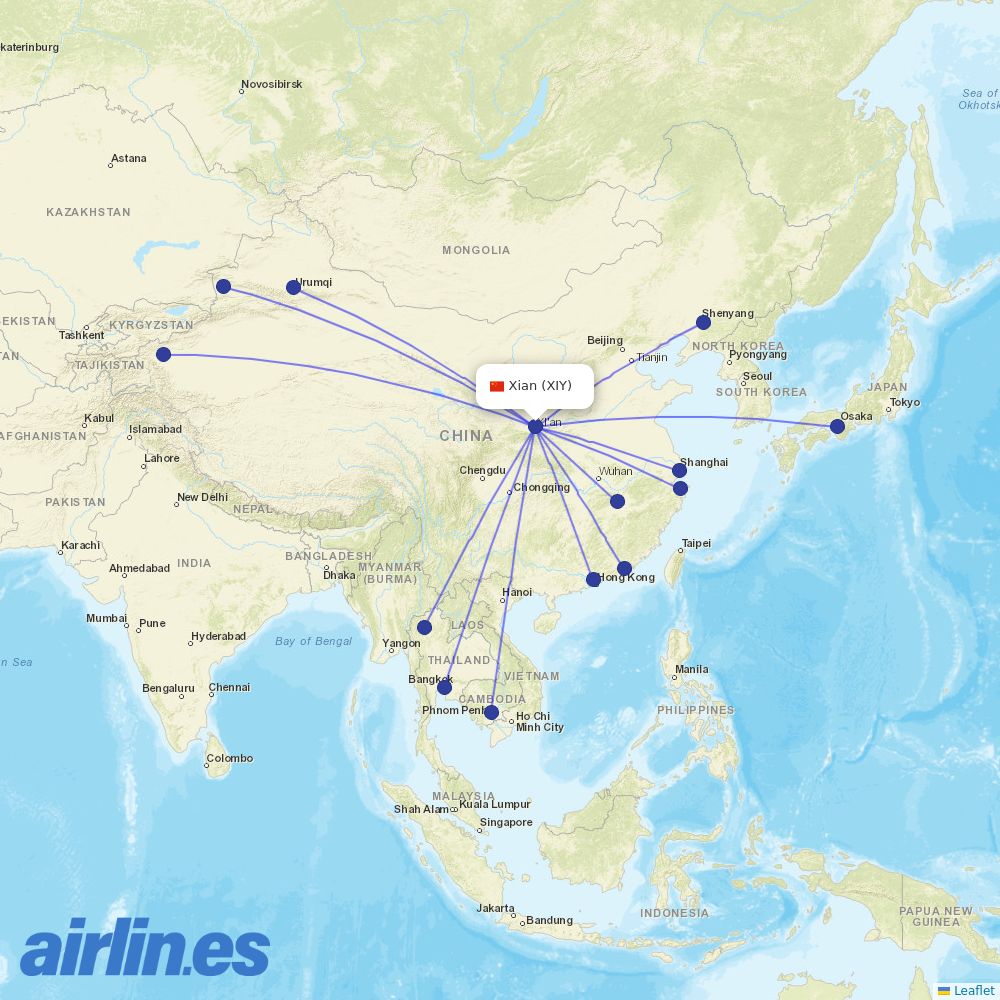 Spring Airlines at XIY route map