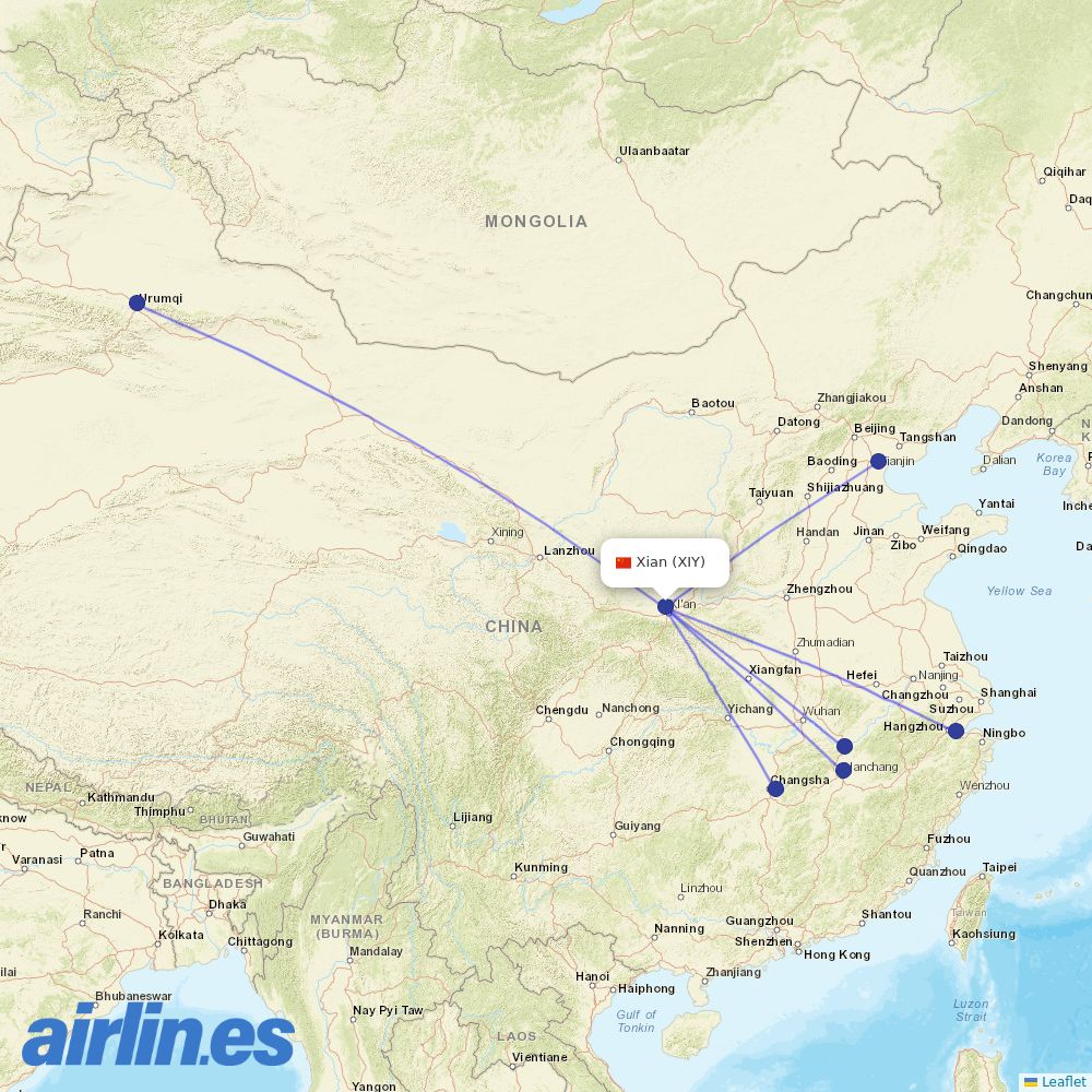 OkAir at XIY route map
