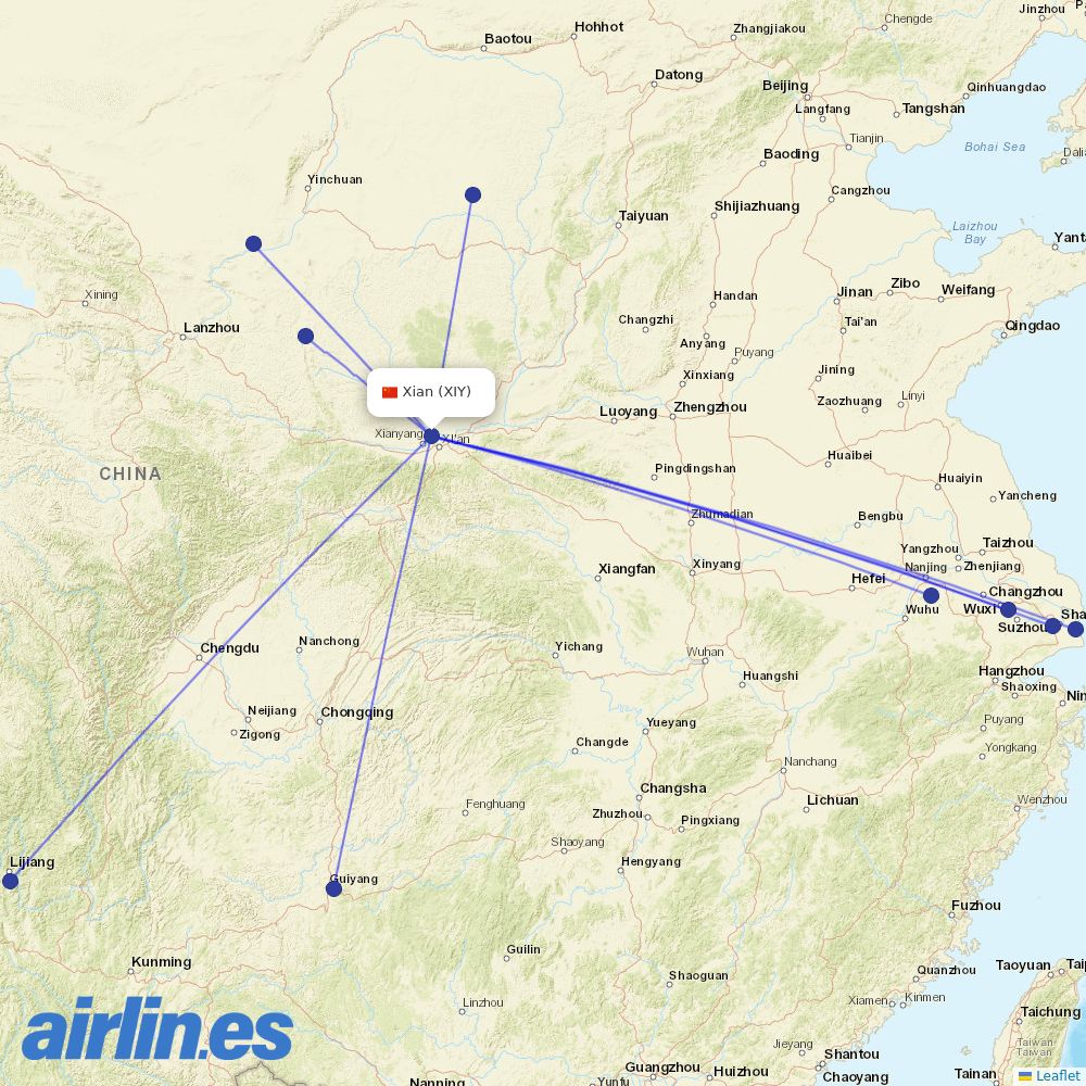 Juneyao Airlines at XIY route map