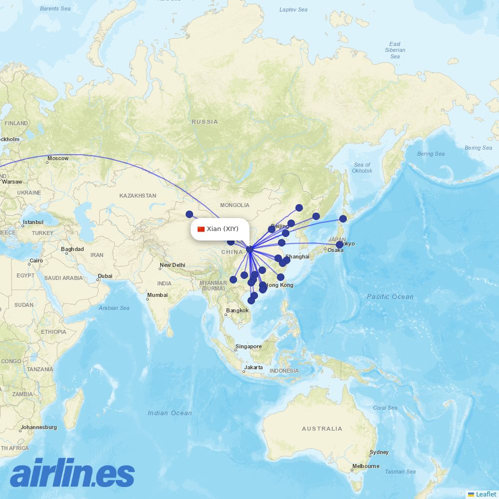Hainan Airlines at XIY route map