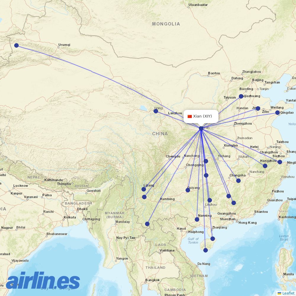 Capital Airlines at XIY route map