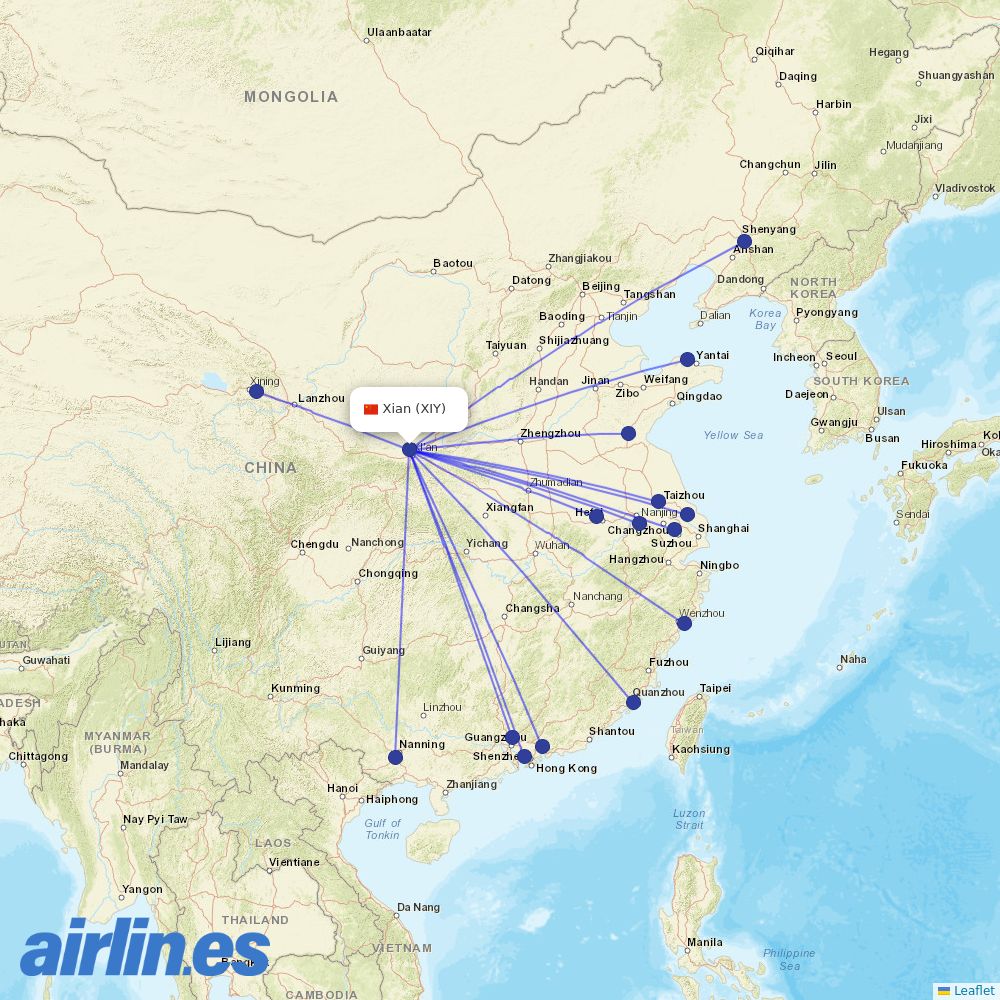 Shenzhen Airlines at XIY route map