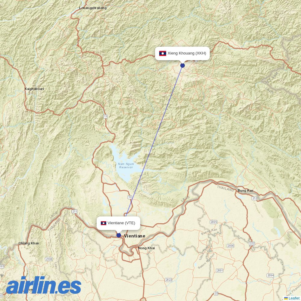 Lao Airlines at XKH route map