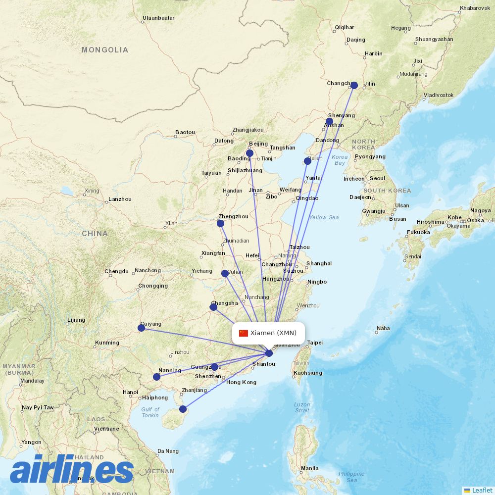 China Southern Airlines from Xiamen Gaoqi International Airport destination map